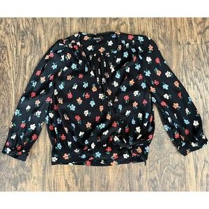 Madewell Wrap Top in Pressed Flowers M, True Black